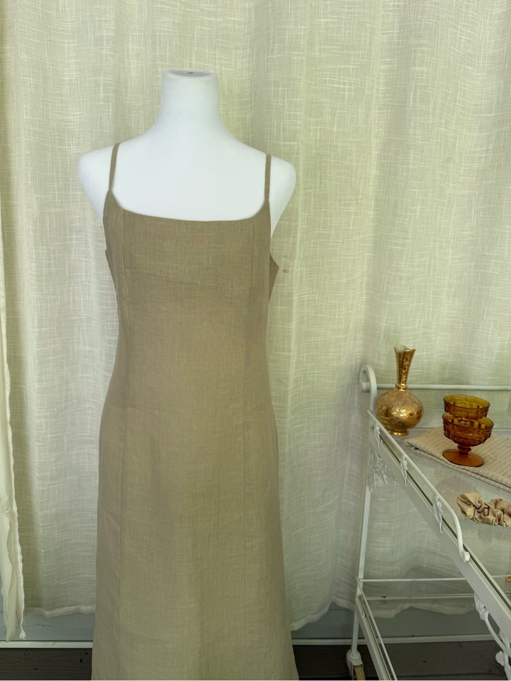 Sarah Pacini 100% Linen Maxi Dress Beige Made in Italy Size 1 Minimalist